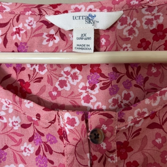 NWT Terra & Sky Cotton Smock Button Front Floral Peasant Dress Size 2X - Picture 6 of 12
